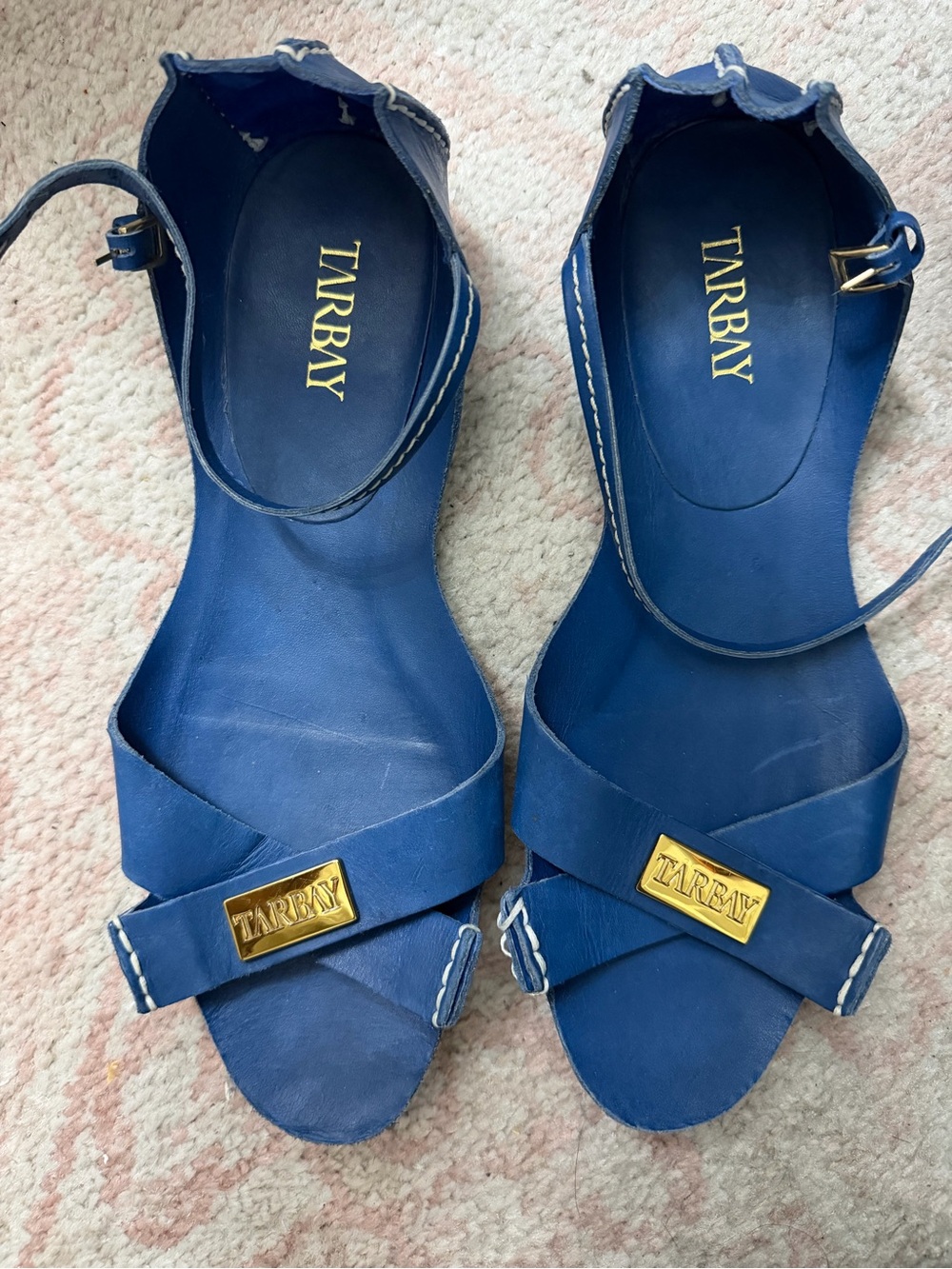 Tarbay Navy Blue Leather Ankle-Strap Sandals